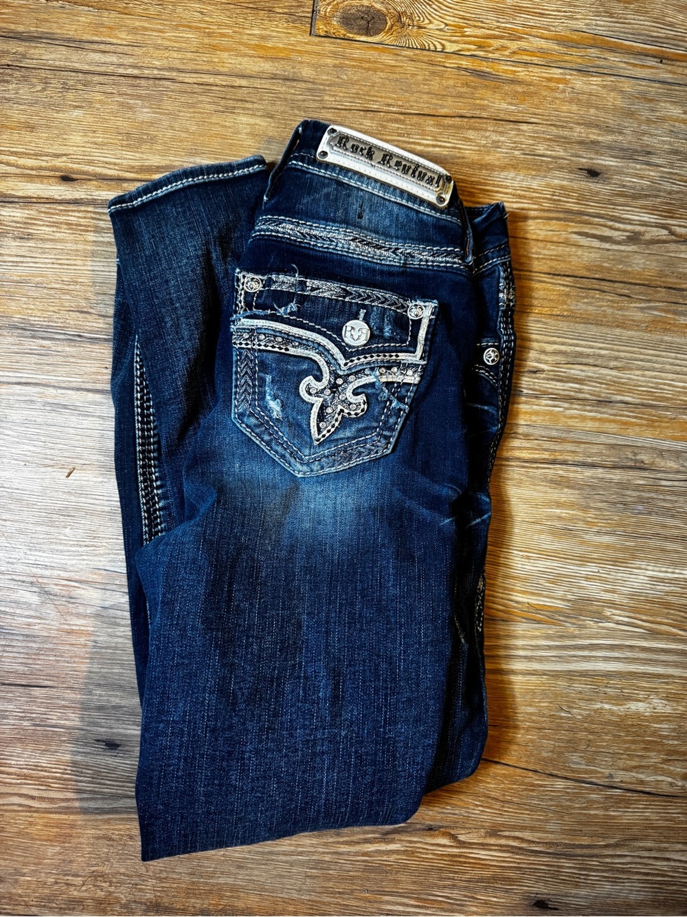 Rock Revival Dark Blue Embroidered Boot Cut Jeans